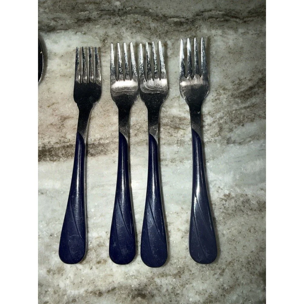 Homer Laughlin Fiesta Swirl Cobalt Blue  Stainless Flatware 20 piece Service 4